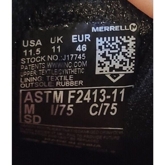 Merrell Mens Size 11.5 Fullbench 2 SD Steel Toe Safely Work Shoes J17745 Black - Picture 5 of 5